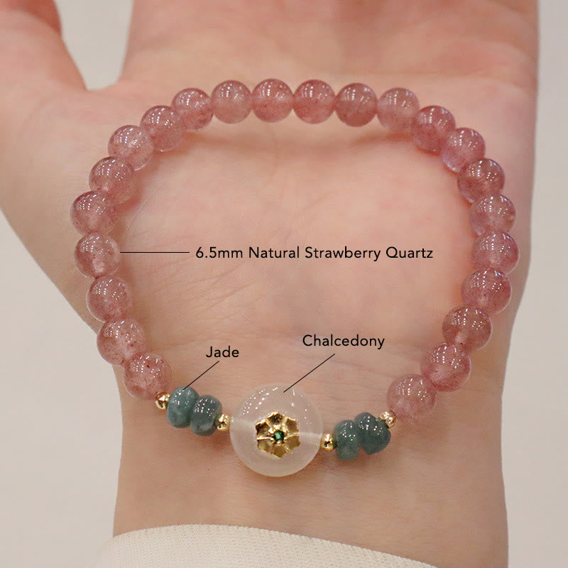 Natural Strawberry Quartz Chalcedony Jade Healing Bracelet