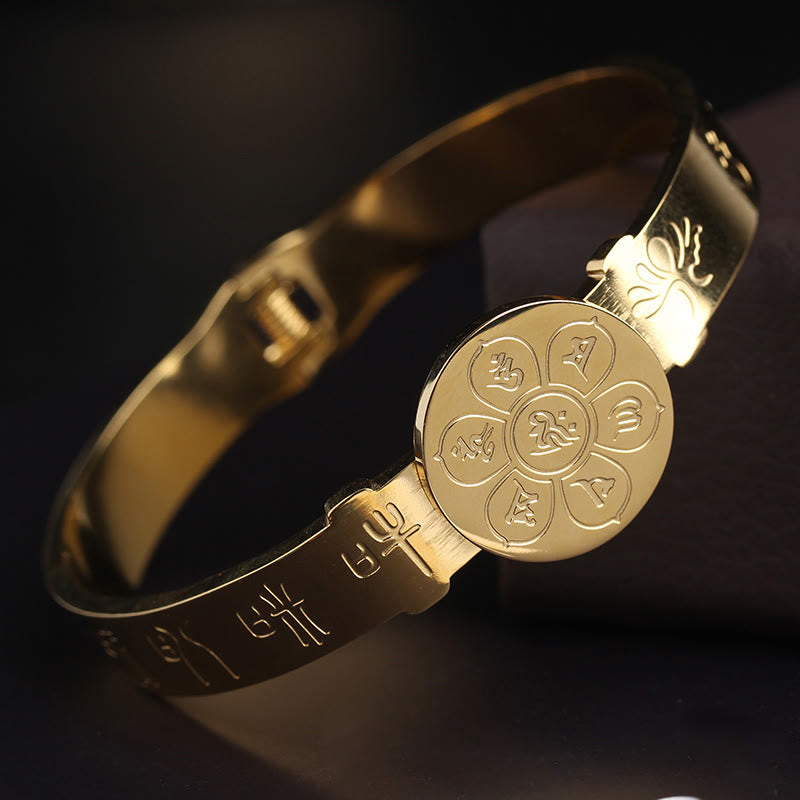 Yin Yang Lotus Om Mani Padme Hum Mantra Titanium Steel Harmony Bracelet Bangle - Image 16