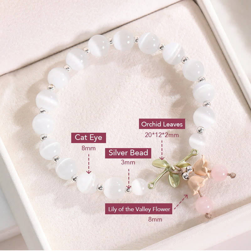 Cat's Eye Green Aventurine Blue Chalcedony Pink Crystal Peace Orchid Charm Bracelet - Image 6