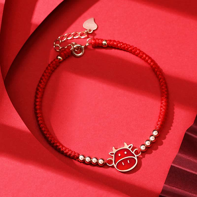 925 Sterling Silver Chinese Zodiac Luck Faith Discolor Red String Bracelet - Image 3