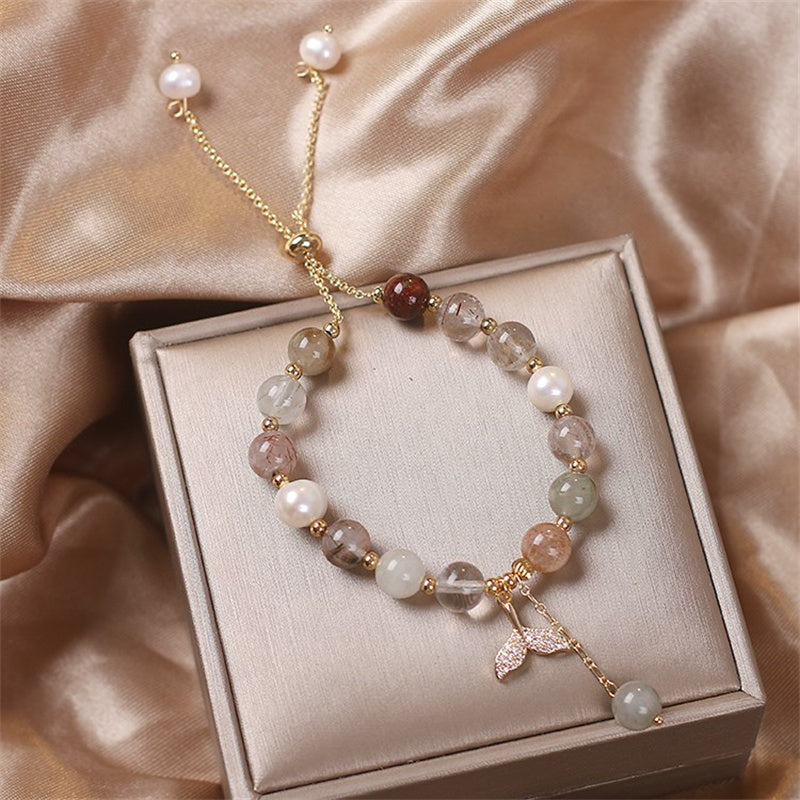 Strawberry Quartz Rutilated Quartz Fishtail Charm Healing Bracelet - Image 11