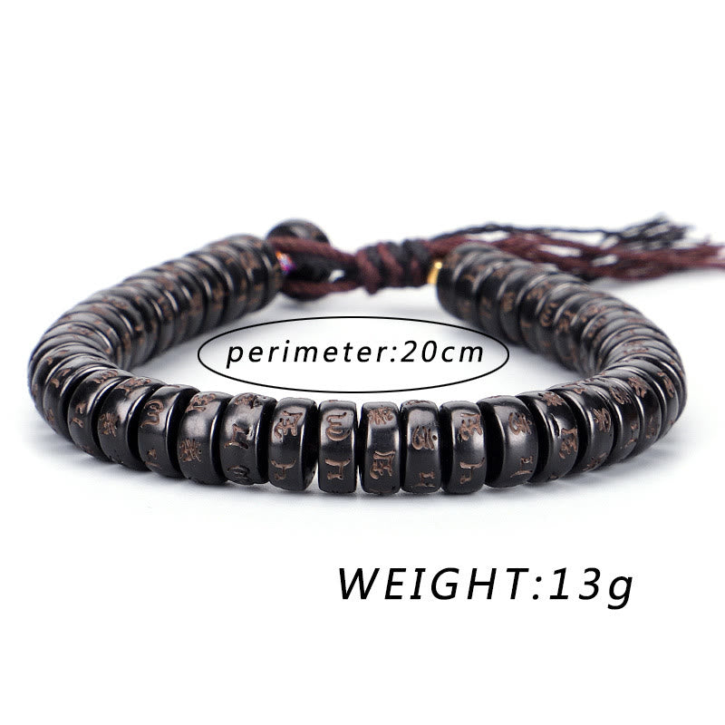 Tibetan Coconut Shell Beads Engraved Om Mani Padme Hum Mantra Positive String Bracelet - Image 7