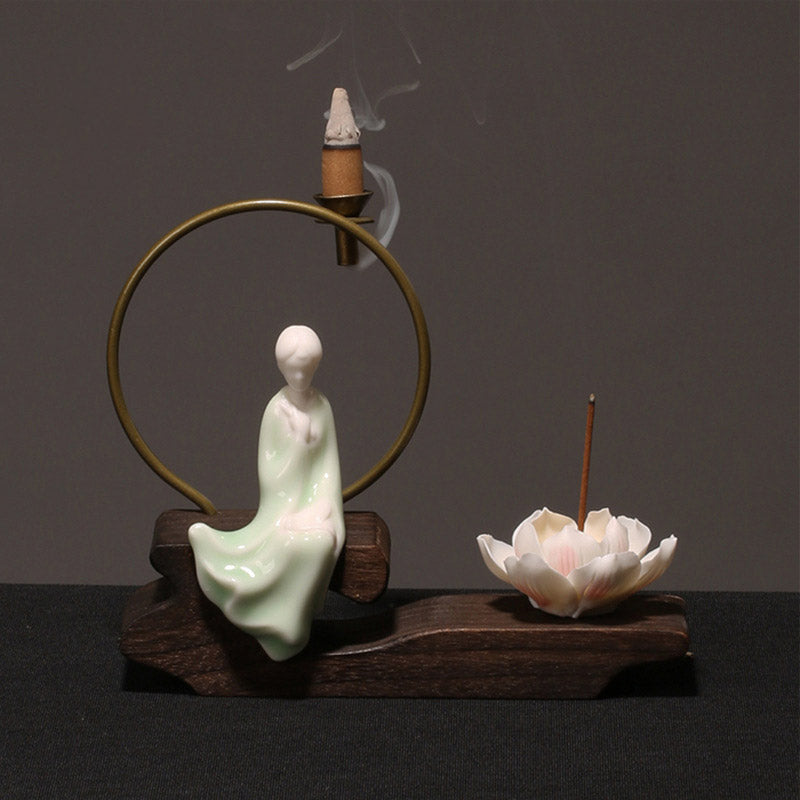 Ceramic Lotus Healing Meditation Incense Burner Decoration - Image 15