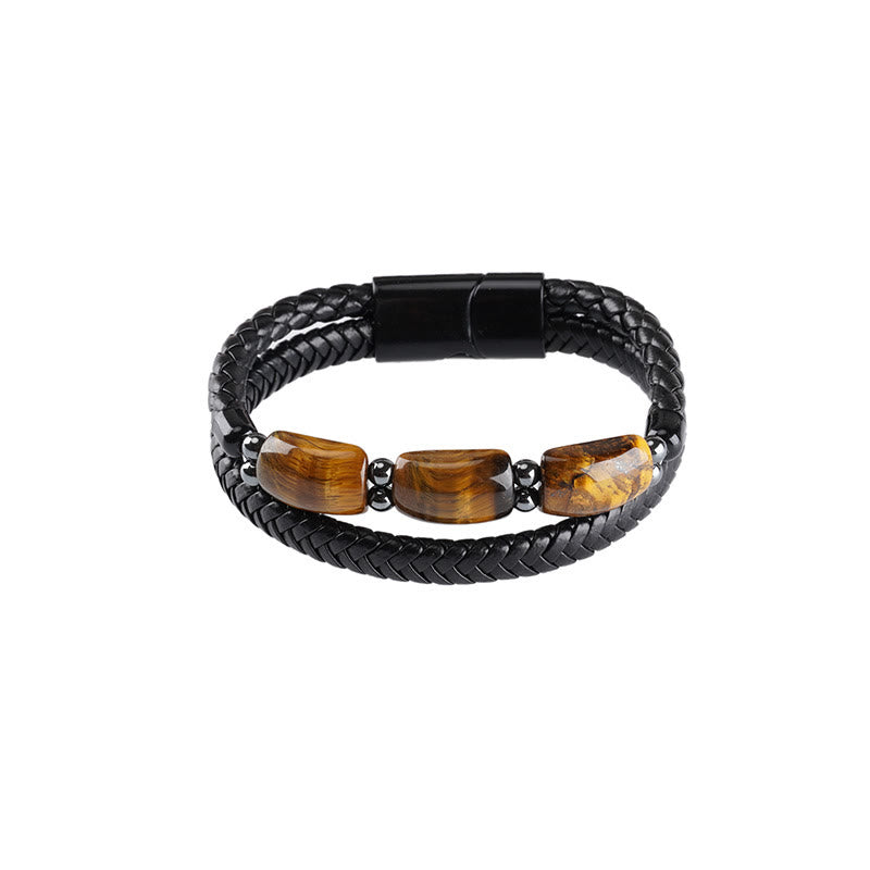 Natural Tiger Eye Protection Willpower Magnetic Buckle Leather Bracelet - Image 9
