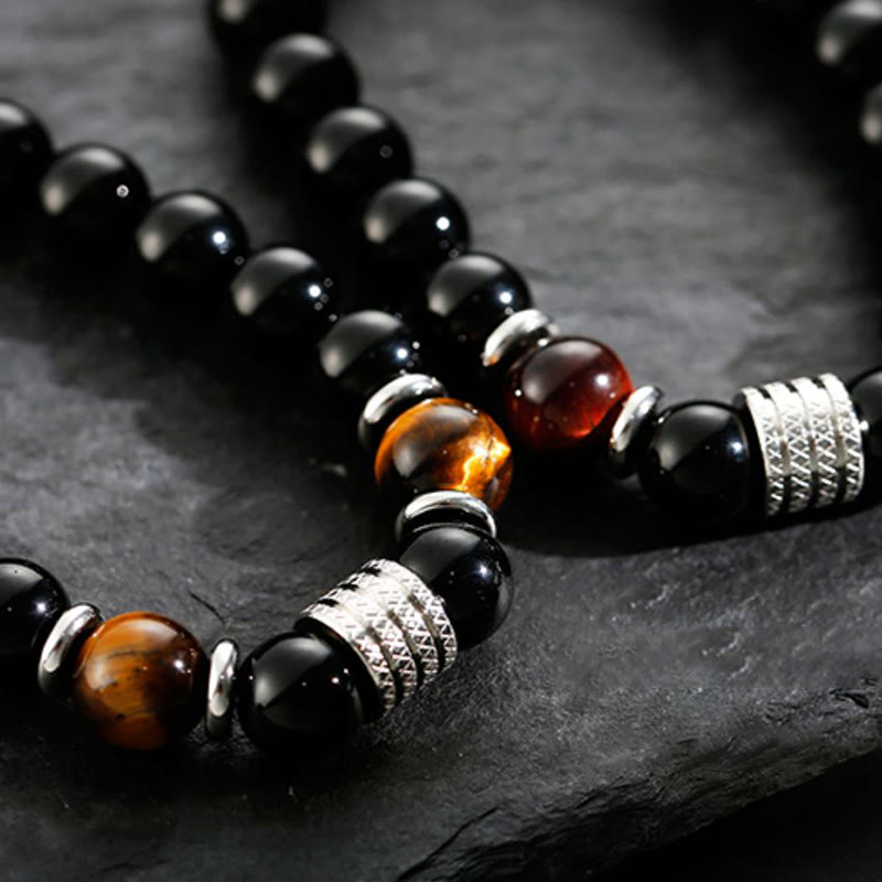 Natural Black Obsidian Tiger Eye Strength Fulfillment Bracelet - Image 3