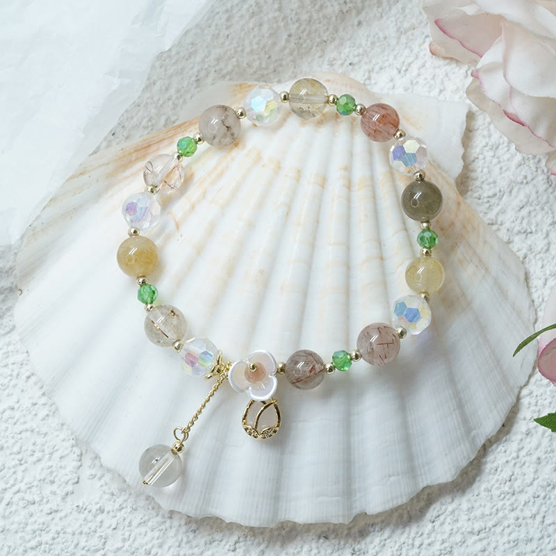 Strawberry Quartz Rutilated Quartz Fluorite Flower Healing Bracelet - Image 21