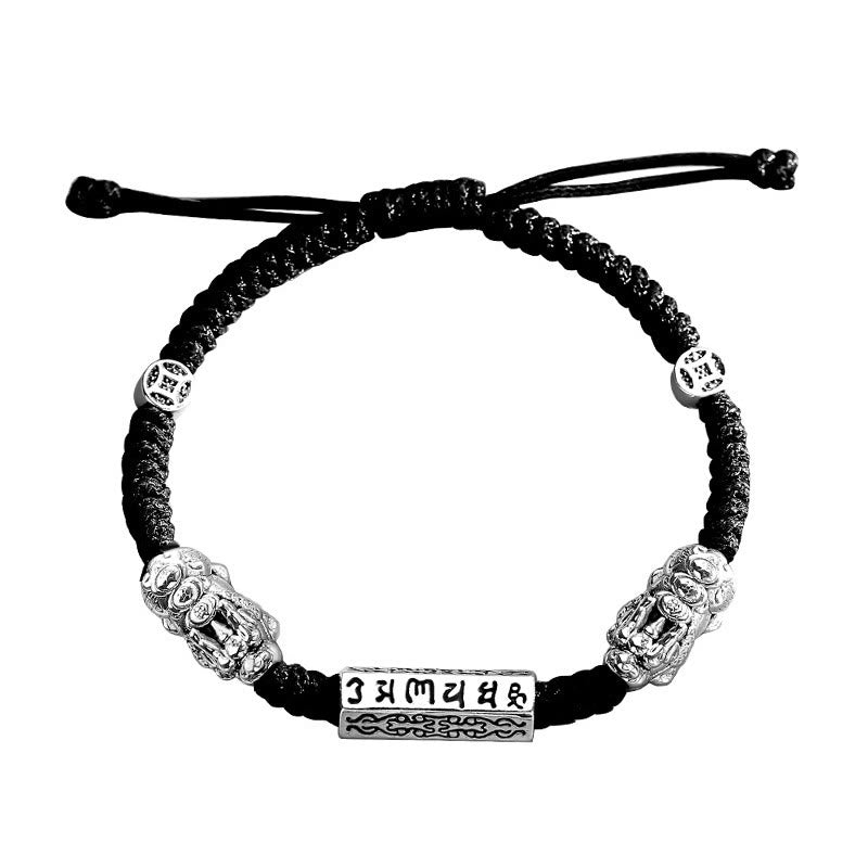 Double PiXiu Feng Shui Copper Coin Om Mani Padme Hum String Bracelet - Image 17