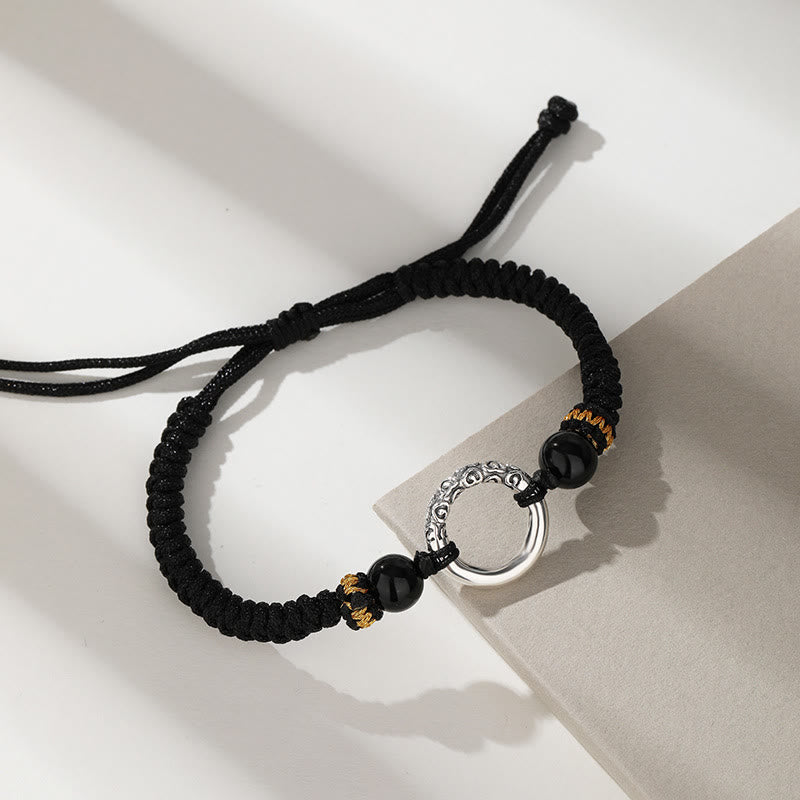 925 Sterling Silver Peace Buckle Auspicious Clouds Fortune Braided Bracelet