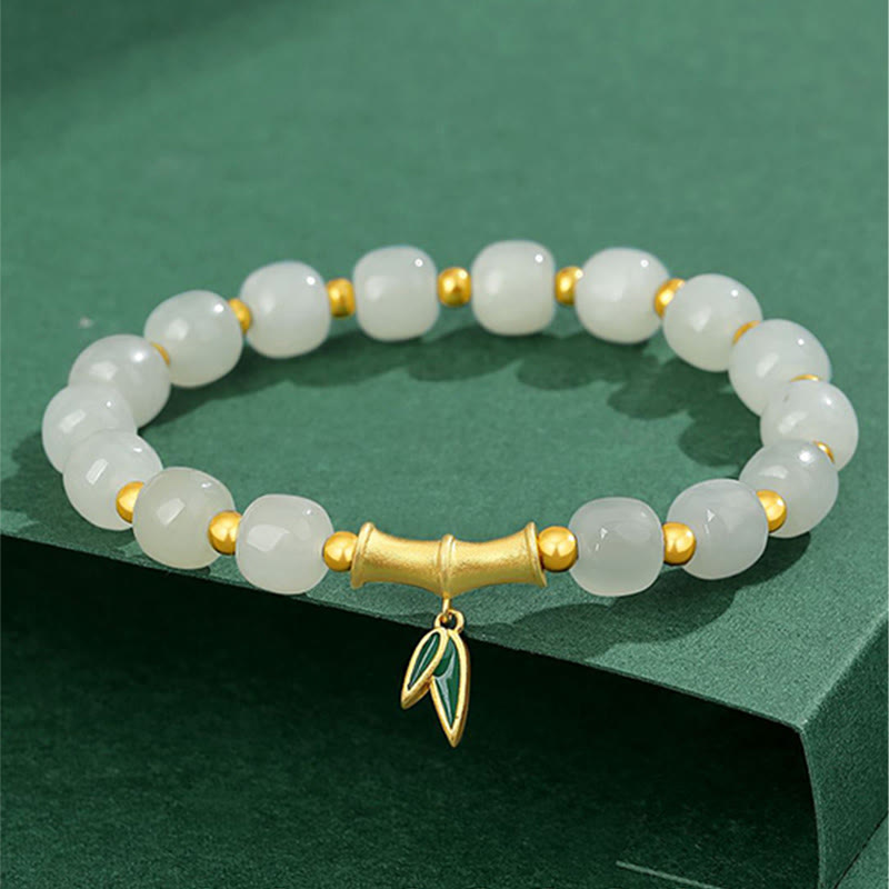 925 Sterling Silver Hetian White Jade Bamboo Luck Bracelet