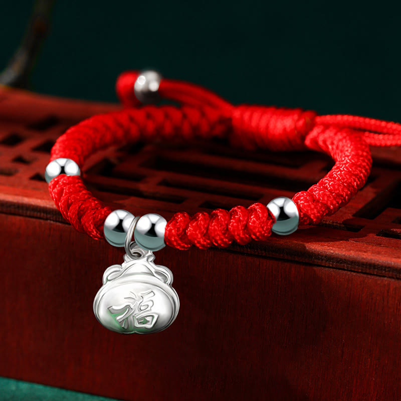 925 Sterling Silver Handmade Fu Character Lucky Money Bag Chinese Lock Charm Bell Lotus Copper Coin King Kong Knot Braided Kids Bracelet - Image 3