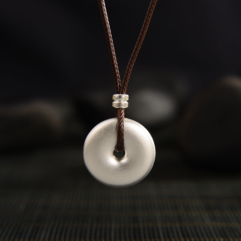 999 Sterling Silver Round Peace Buckle Protection Necklace Pendant - Image 4