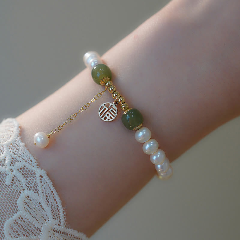 Natural Pearl Hetian Jade Happiness Wisdom Bead Bracelet - Image 12