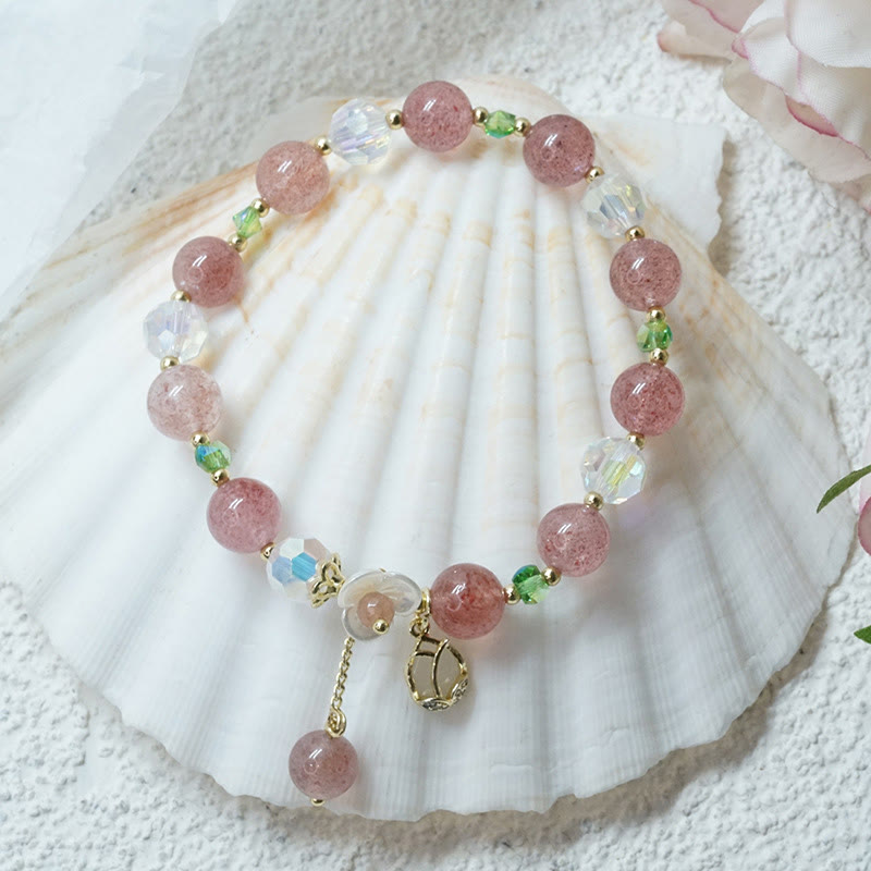 Strawberry Quartz Rutilated Quartz Fluorite Flower Healing Bracelet - Image 8