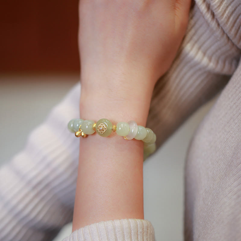 925 Sterling Silver Plated Gold Natural Hetian Jade Luck Necklace Pendant Bracelet Set - Image 8