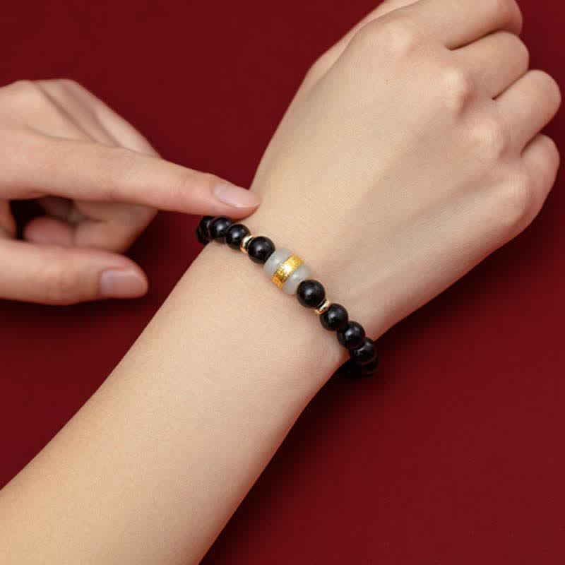 Black Obsidian Jade Om Mani Padme Hum Strength Couple Magnetic Bracelet - Image 6
