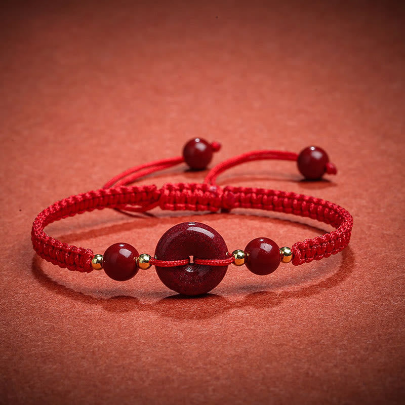 Natural Cinnabar Peace Buckle Blessing String Bracelet - Image 5