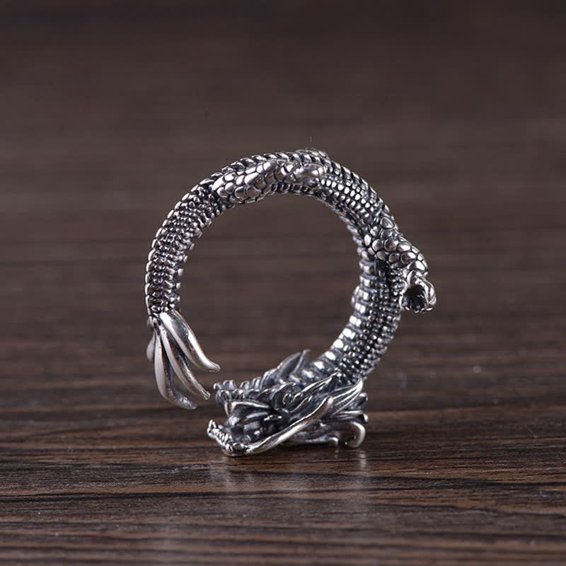 925 Sterling Silver Dragon Luck Protection Ring - Image 11
