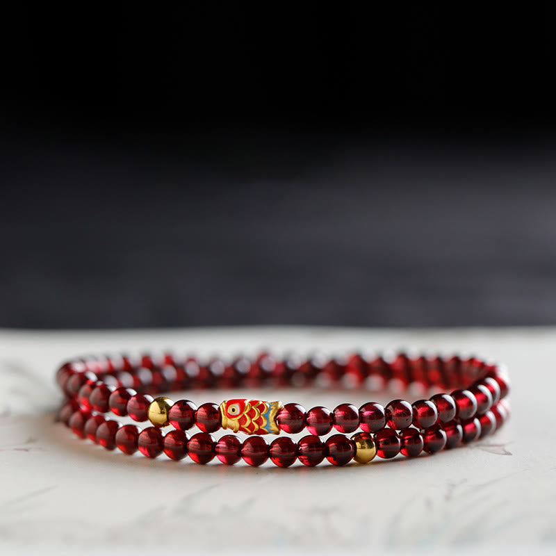 999 Gold Koi Fish Natural Garnet Protection Bracelet - Image 9