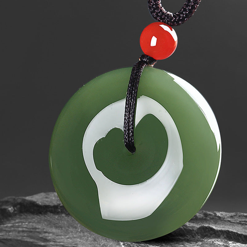 Natural Round Jade Peace Buckle Prosperity Necklace String Pendant - Image 3