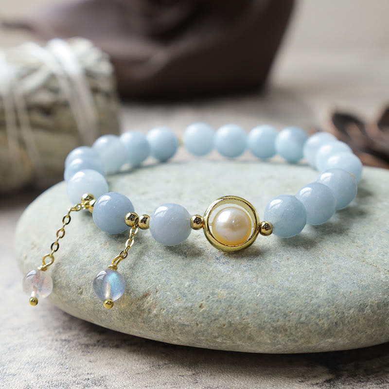 Aquamarine Pearl Healing Moonstone Beads Charm Bracelet - Image 5