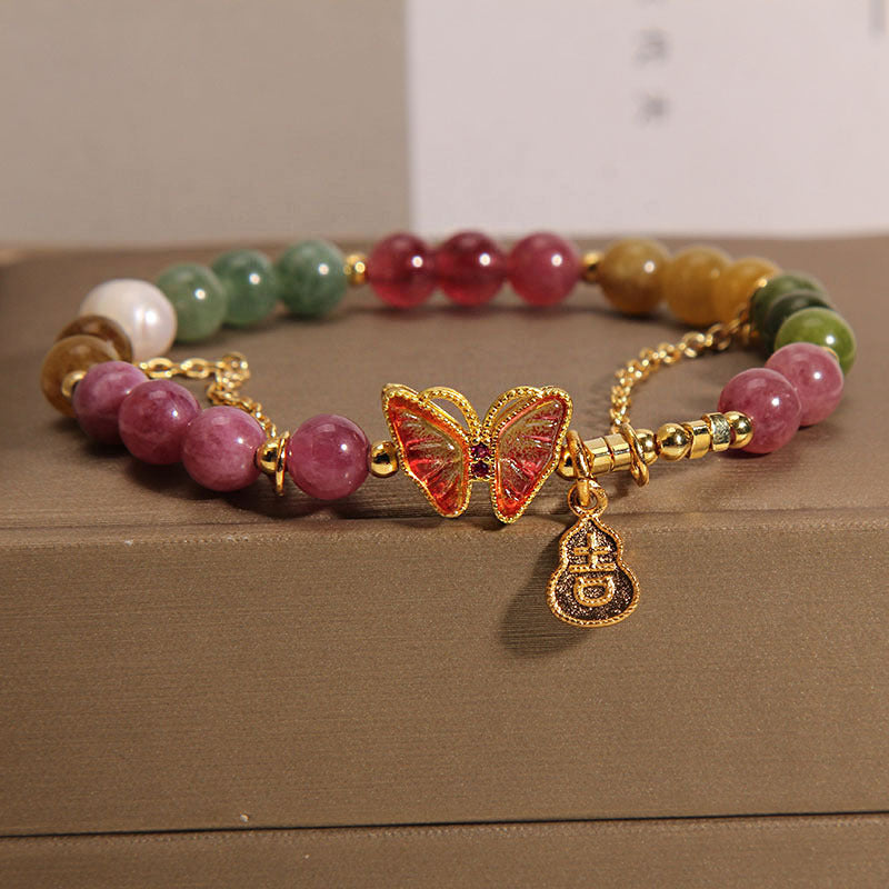Natural Colorful Tourmaline Butterfly Auspicious Character Gourd Charm Positive Bracelet - Image 5
