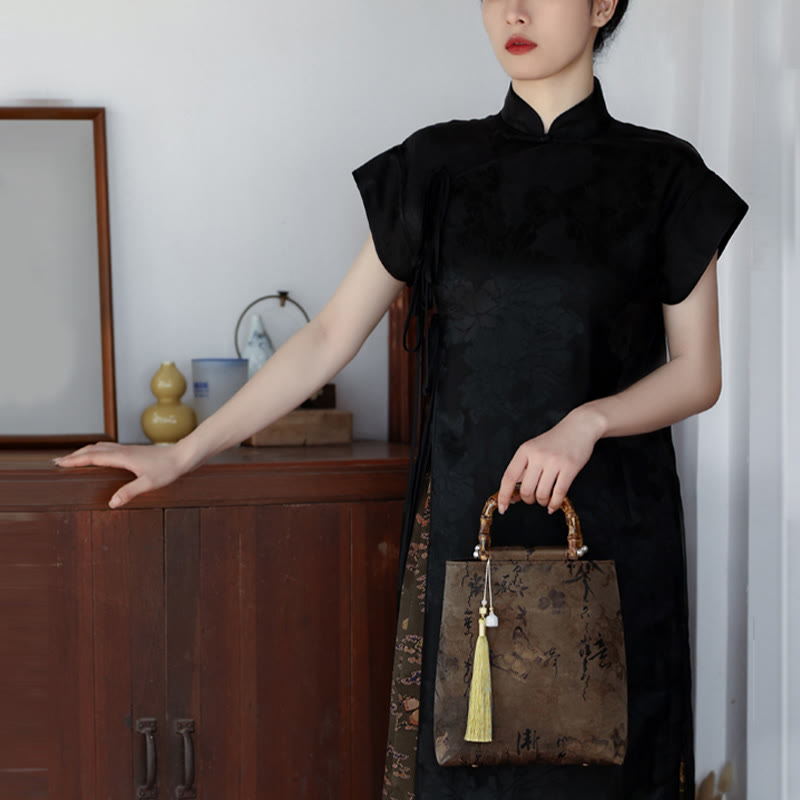 Bamboo Leaves Butterfly Koi Fish Bamboo Handles Handbag - Image 28