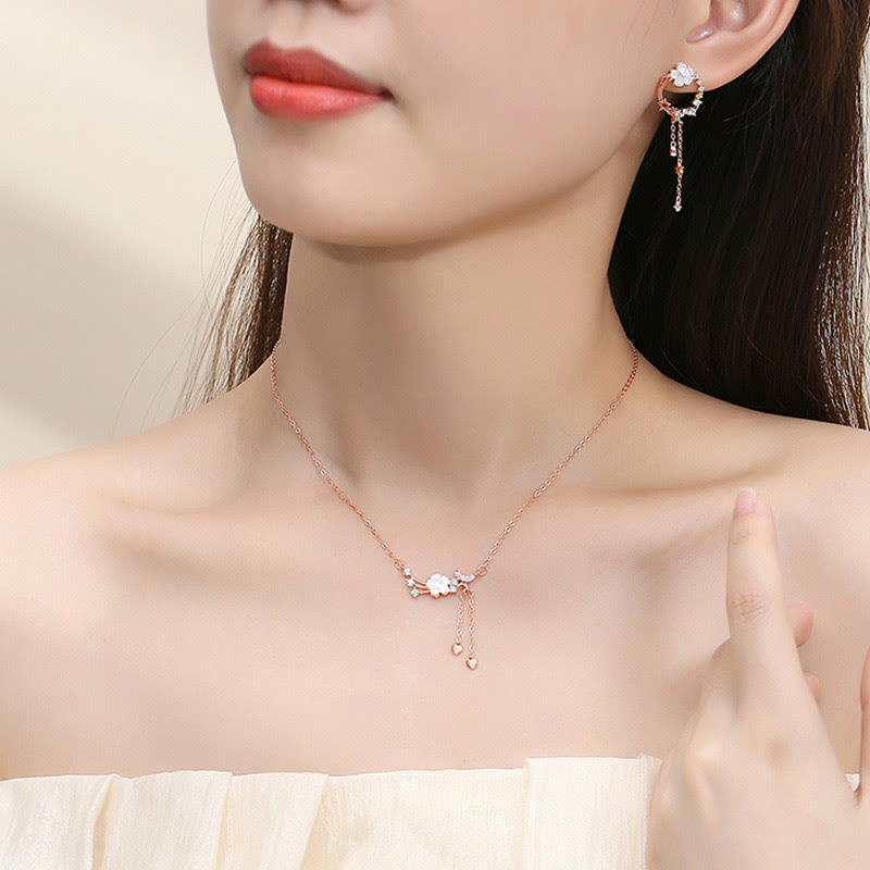 925 Sterling Silver Flower Butterfly Love Necklace Pendant Earrings Set - Image 4