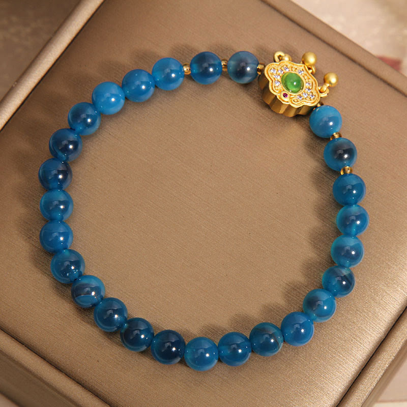 Blue Candy Agate Chinese Lock Charm Healing Bracelet - Image 3