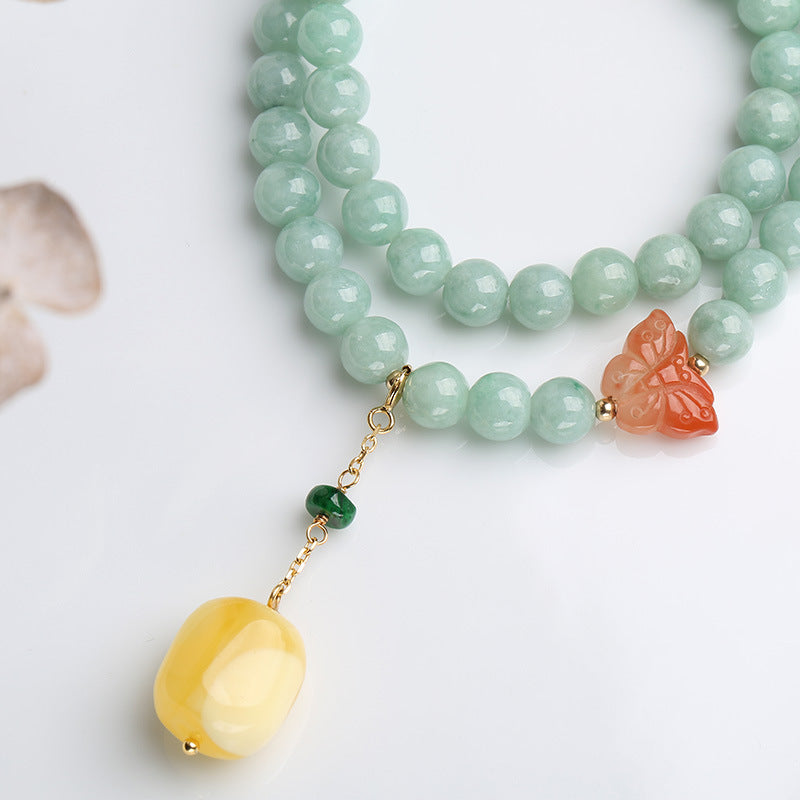 925 Sterling Silver Natural Jade Amber Butterfly Luck Abundance Bracelet - Image 3