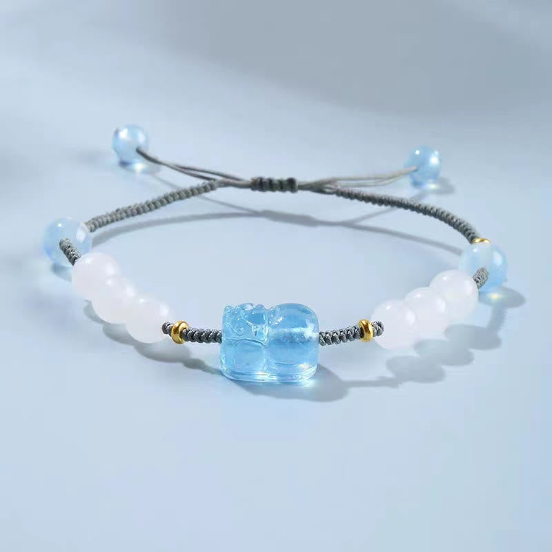 Natural Aquamarine PiXiu Hetian White Jade Healing Bracelet