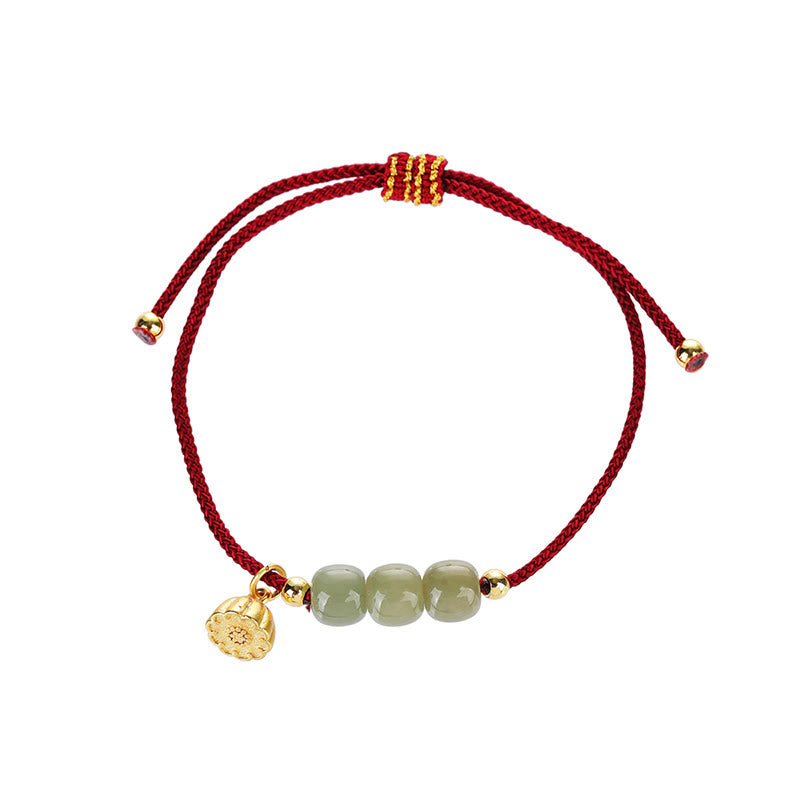Handmade Hetian Jade Bead Lotus Pod Prosperity Luck Braided Bracelet - Image 5