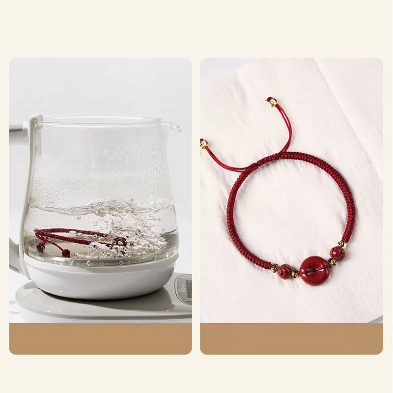 Handmade Lotus Cinnabar Peace Buckle Blessing Braid Bracelet - Image 9