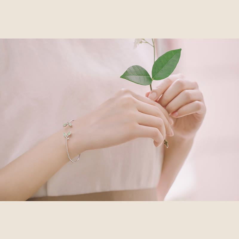 Leaf Pattern Cat Eye Support Cuff Bracelet Bangle - Image 17
