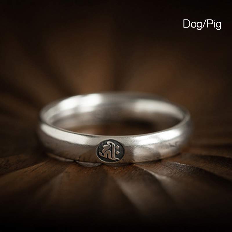 925 Sterling Silver Chinese Zodiac Natal Buddha Blessing Couple Ring - Image 25