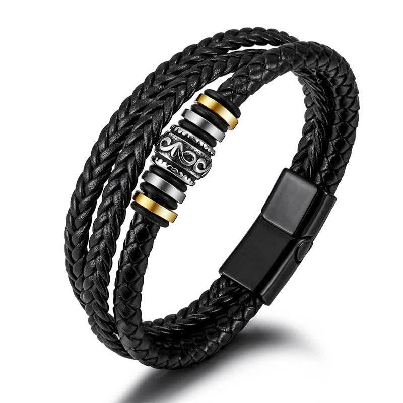 Leather Layered Titanium Steel Balance Braided Bracelet
