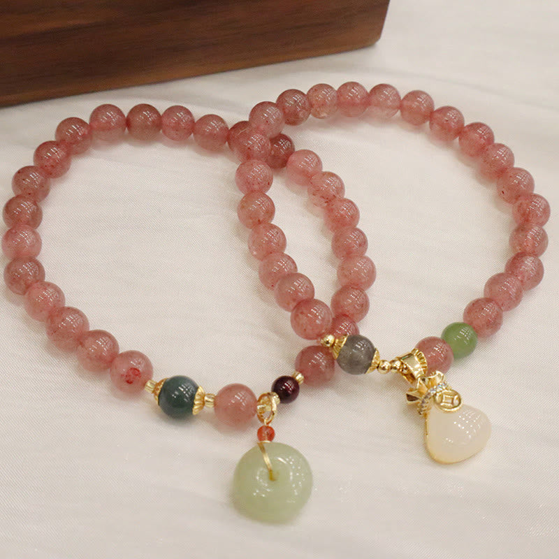 Natural Strawberry Quartz Jade Peace Buckle Coin Purse Healing Bracelet