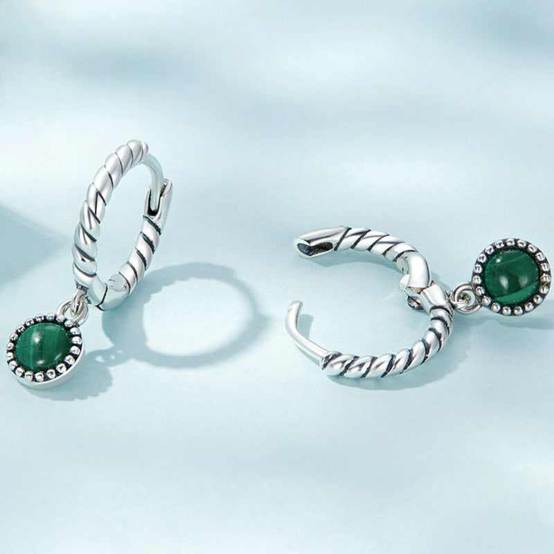 925 Sterling Silver Round Malachite Anti-Anxiety Drop Earrings - Image 6