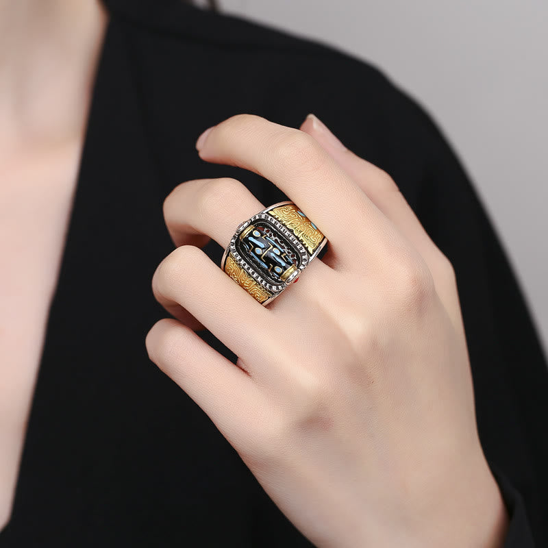 Tibetan Nine-Eye Dzi Bead Wealth Blessings Rotatable Ring - Image 4