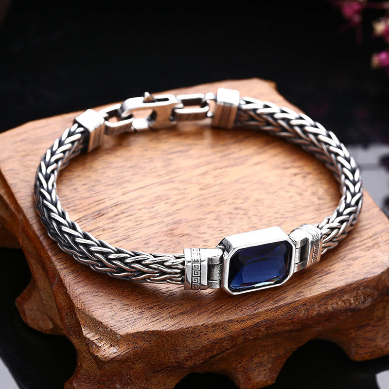 Retro Blue Acrylic Dragon Keel Braided Design Healing Wealth Buckle Bracelet