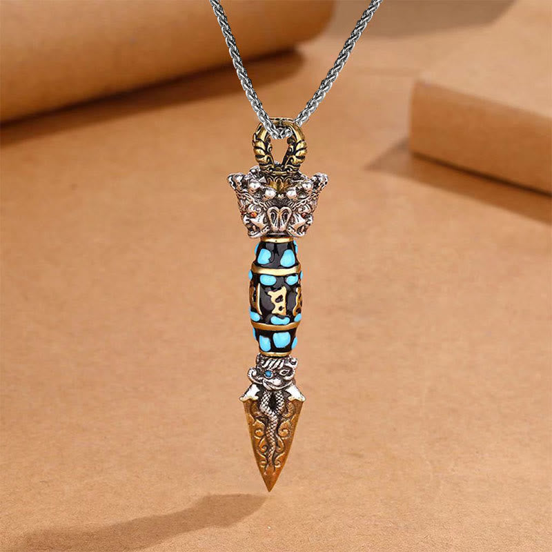 Tibet Om Mani Padme Hum Dzi Bead Dorje Vajra Pattern Wealth Rotatable Necklace Pendant - Image 7