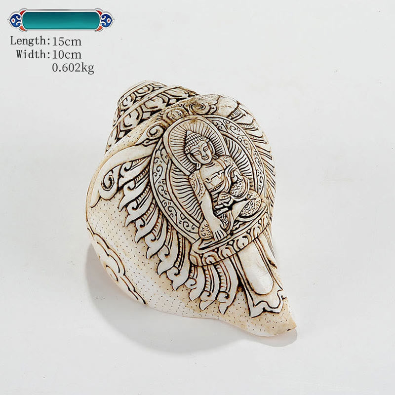 Tibetan Handmade Engraved Shankha Buddha Avalokitesvara Conch Shell Wealth Decoration - Image 8