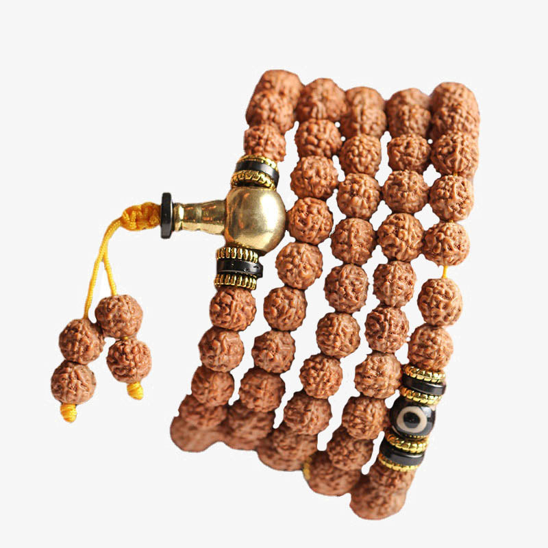 108 Mala Beads Rudraksha Bodhi Seed Dzi Bead Luck Wealth Bracelet - Image 11