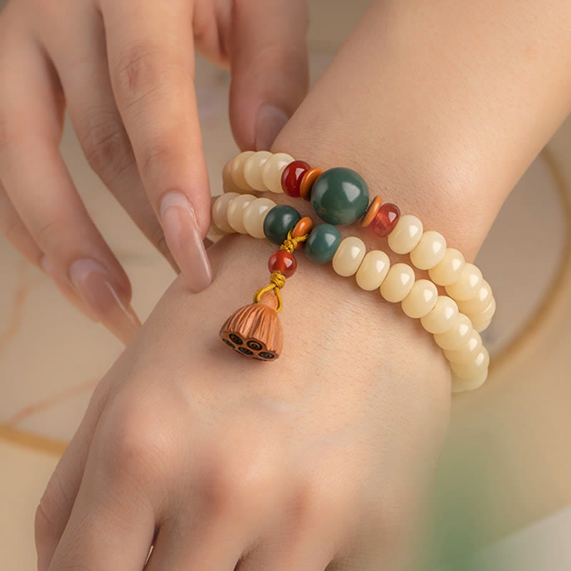 Bodhi Seed Lotus Pod Charm Peace Double Wrap Bracelet - Image 13