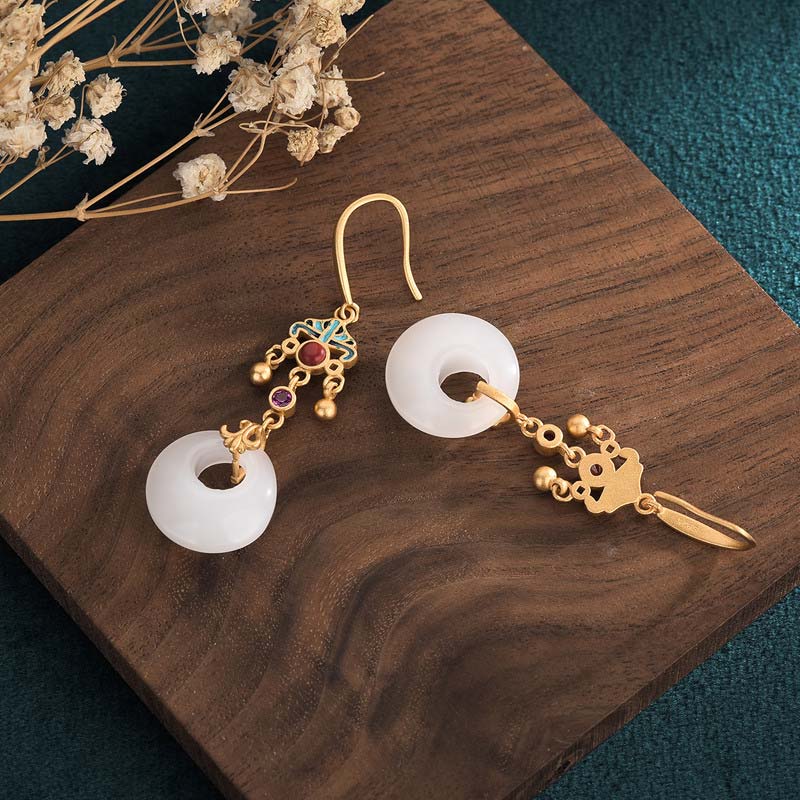 FengShui White Jade Blessing Drop Earrings - Image 4