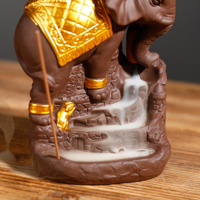 Tibetan Elephant Purple Clay Backflow Smoke Fountain Peace Healing Incense Burner Decoration - Image 12