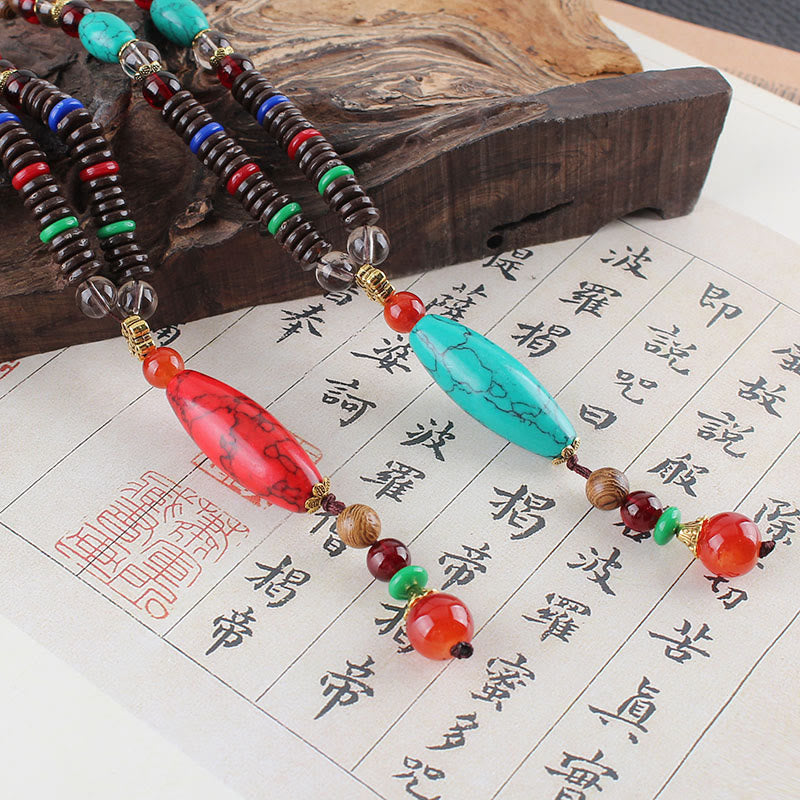 Wenge Wood Turquoise Stone Protection Calm Necklace Pendant - Image 11