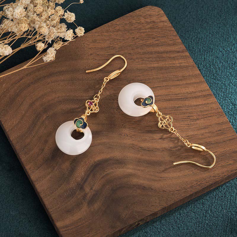 FengShui White Jade Blessing Drop Earrings - Image 14