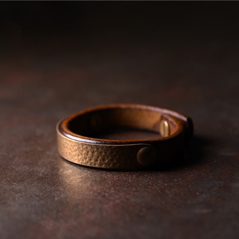 Vintage Handmade Texture Copper Brass Leather Wealth Bracelet Bangle