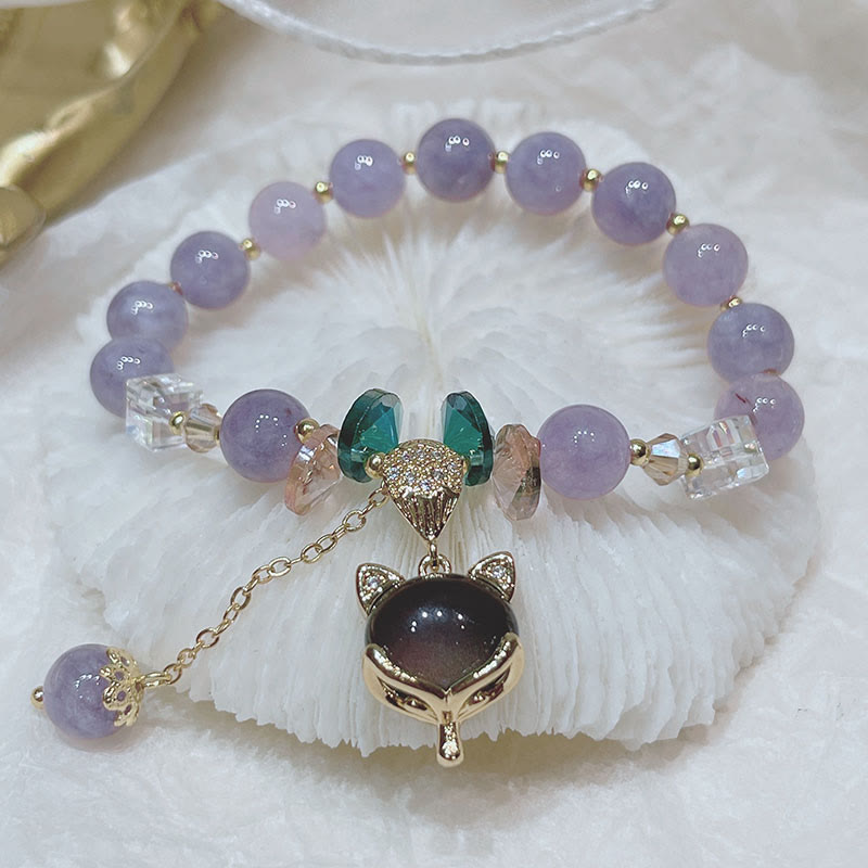 Natural Purple Jade Fox Charm Happiness Bracelet