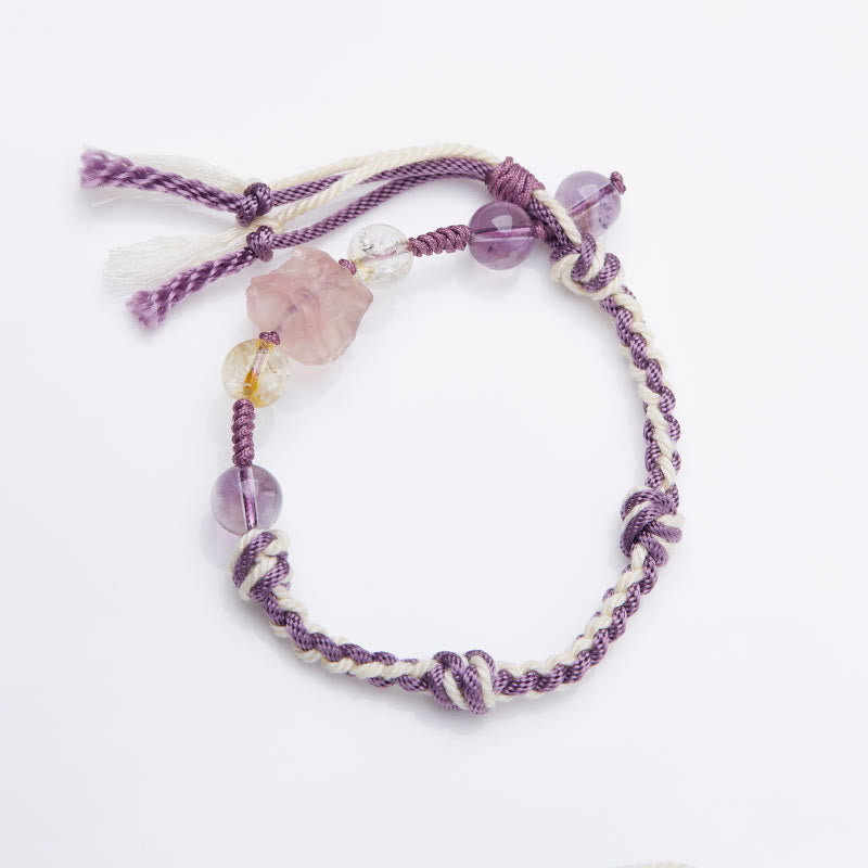 Natural Fluorite Amethyst Silver Sheen Obsidian Tiger's Eye Protection Rope Bracelet